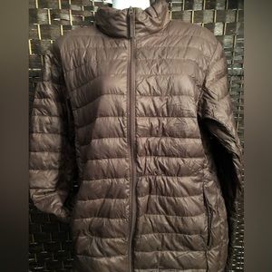 Uniqlo puffer jacket, chocolate brown